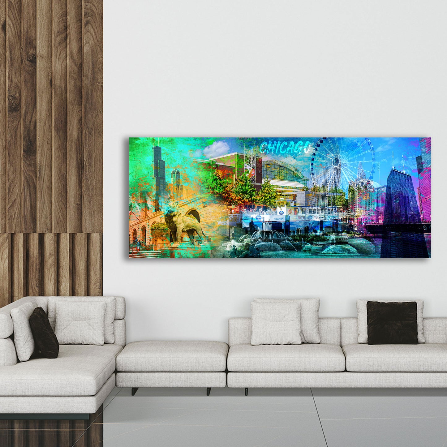 Chicago USA Pop Art Skyline Sehenswürdigkeiten Wandbild