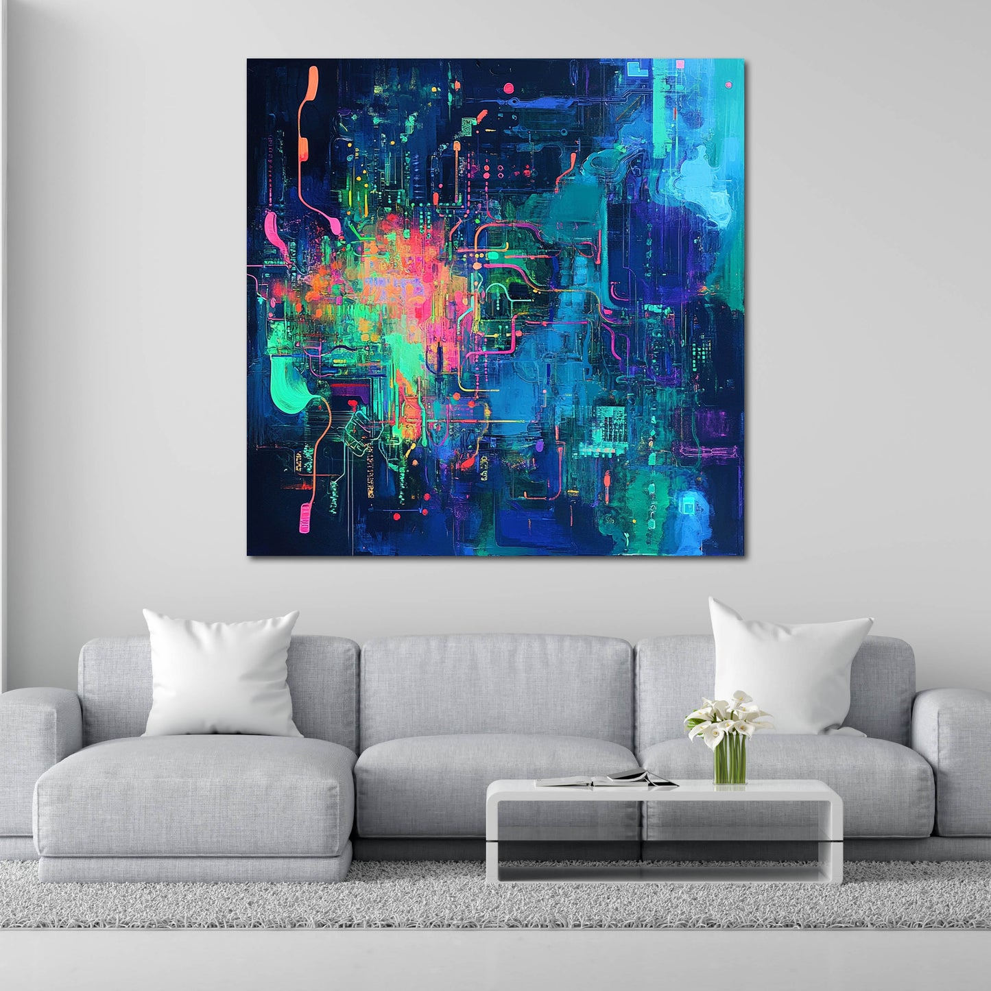 Abstrakt Cyberpunk Neon Farben Digitale Struktur Wandbild