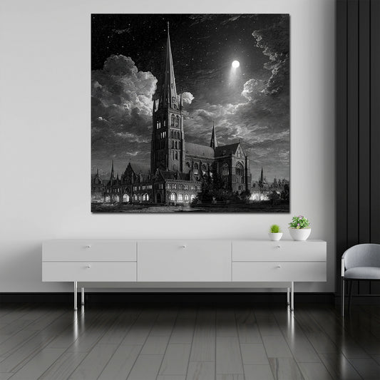 Dom Schwerin schwarz weiß Vollmond Gotik Wandbild