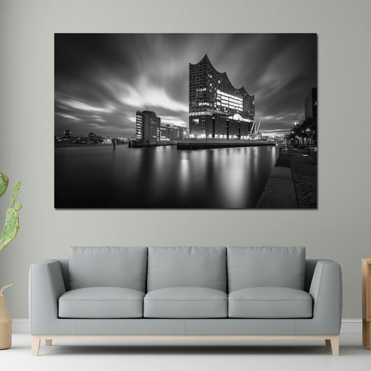 Elbphilharmonie Hamburg schwarz weiß Langzeitbelichtung Wandbild