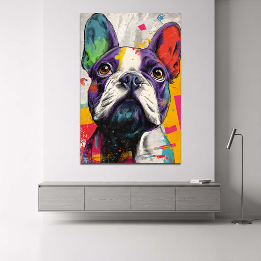 Französische Bulldogge im bunten Pop Art Stil Wandbild