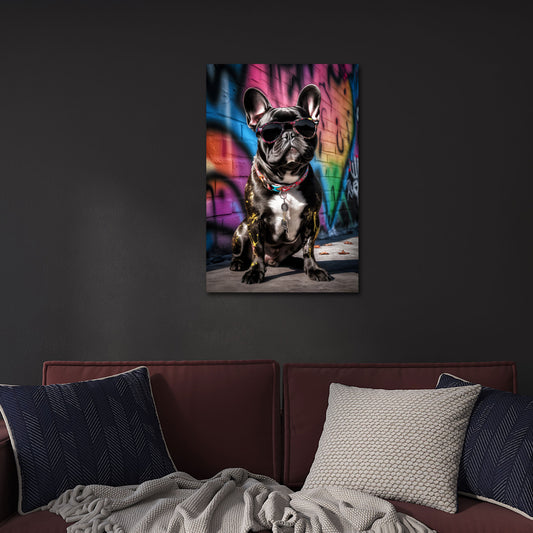 Französische Bulldogge mit Sonnenbrille Graffiti Wandbild