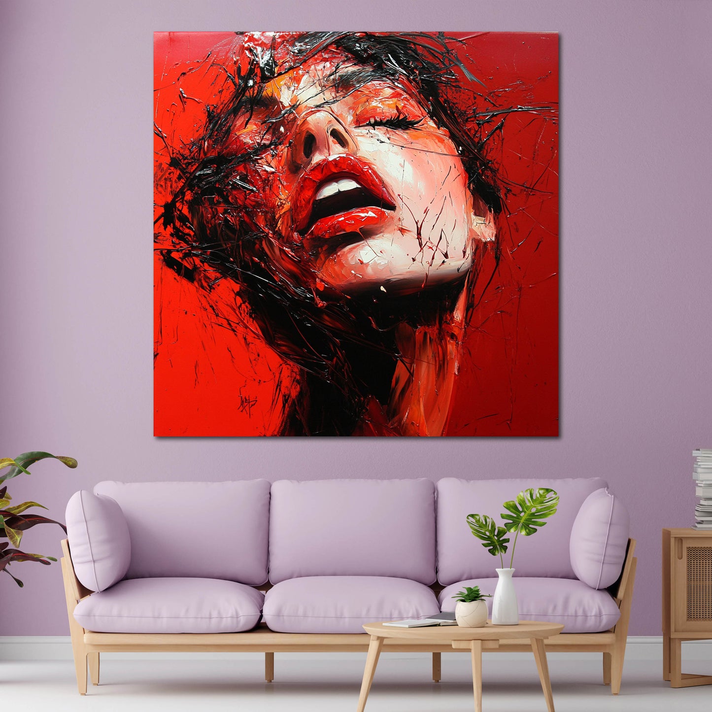 Abstrakt Frauengesicht rote Lippen Emotion Wandbild