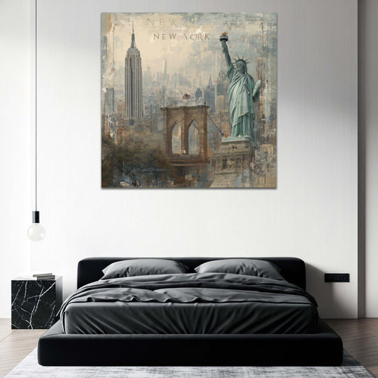 Freiheitsstatue und Skyline in New York vintage Wandbild