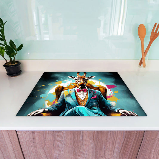 Giraffe im Anzug Herdabdeckplatte Induktionsschutz für Ceranfeld & Küche Deko