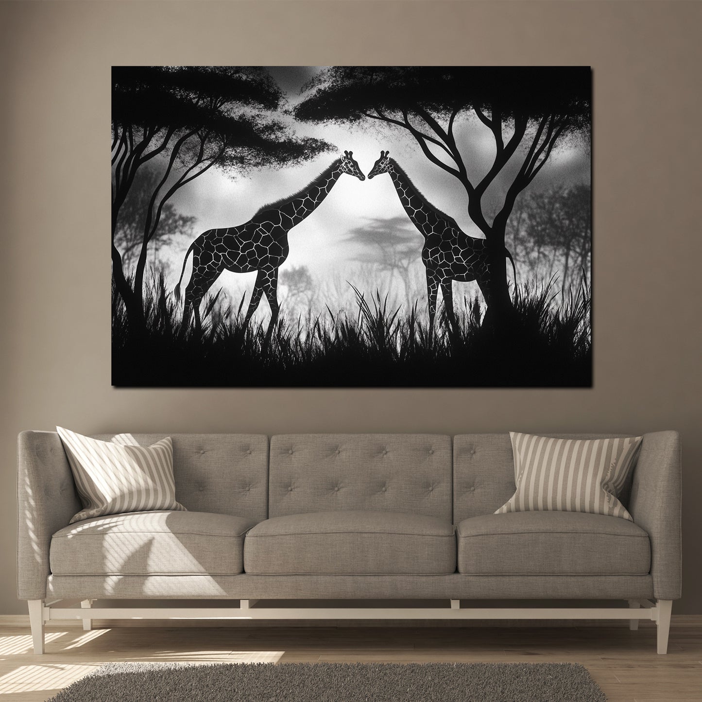 Giraffenpaar schwarz weiß Afrika Wandbild