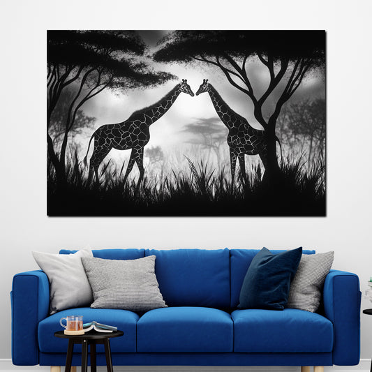 Giraffenpaar schwarz weiß Afrika Wandbild
