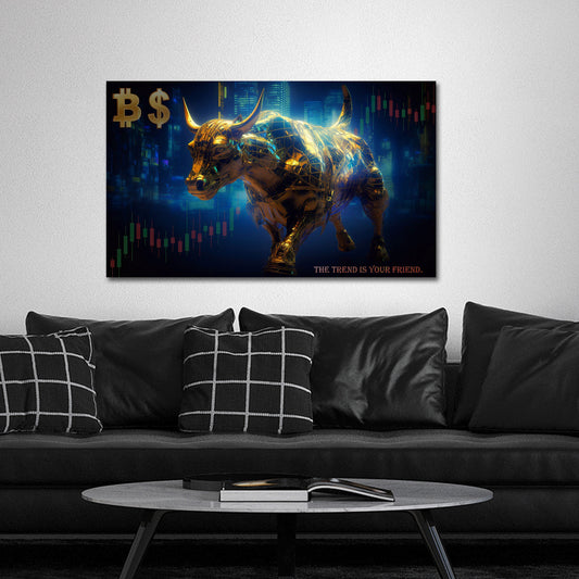 Goldener Bulle Börse Trading Bitcoin dunkler Trend Wandbild