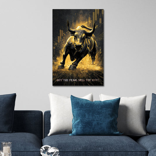 Goldener Bulle mit Börse Trading Erfolg buy the fear Wandbild