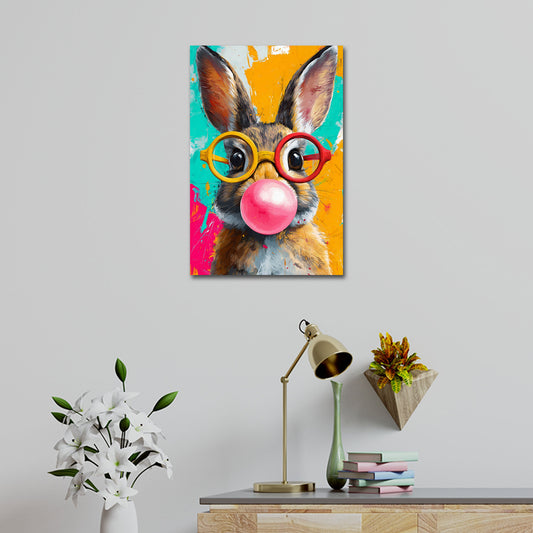 Hase mit Brille und Kaugummi Pop Art Wandbild
