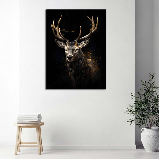 Hirsch Porträt Geweih Dunkler Hintergrund Wandbild