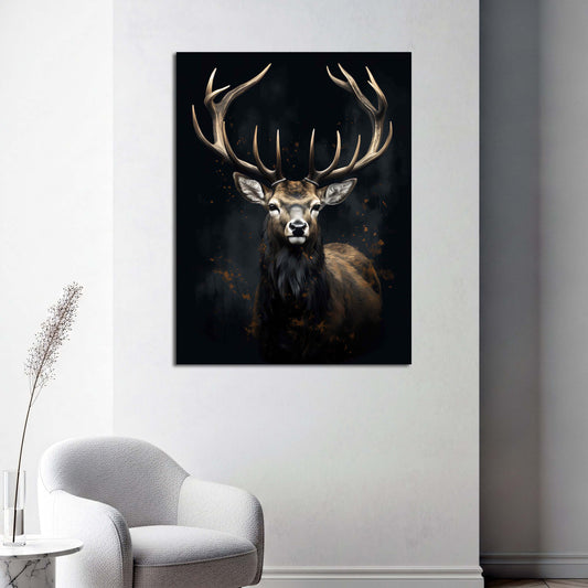 Hirsch Porträt Naturrealismus Dunkle Eleganz Wandbild