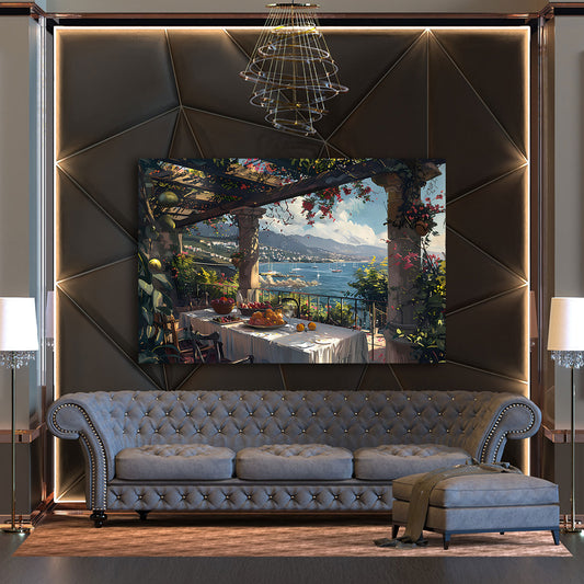Italienische Terrasse Meerblick Obstteller Wandbild