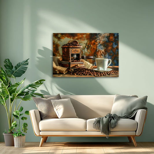 Kaffee Wandbild über einem Sofa im Wohnraum
