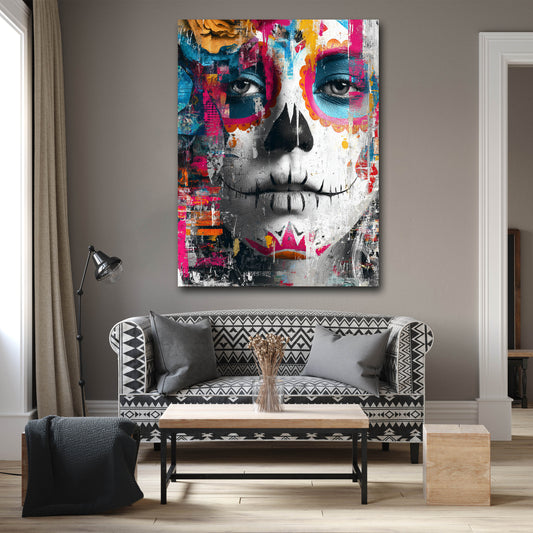 La Catrina Pop Art Totenkopf Frau Wandbild