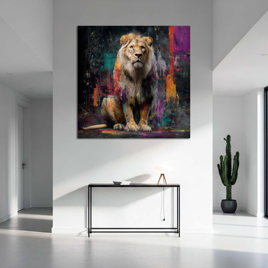Löwe Pop Art abstrakt Tierporträt Wandbild