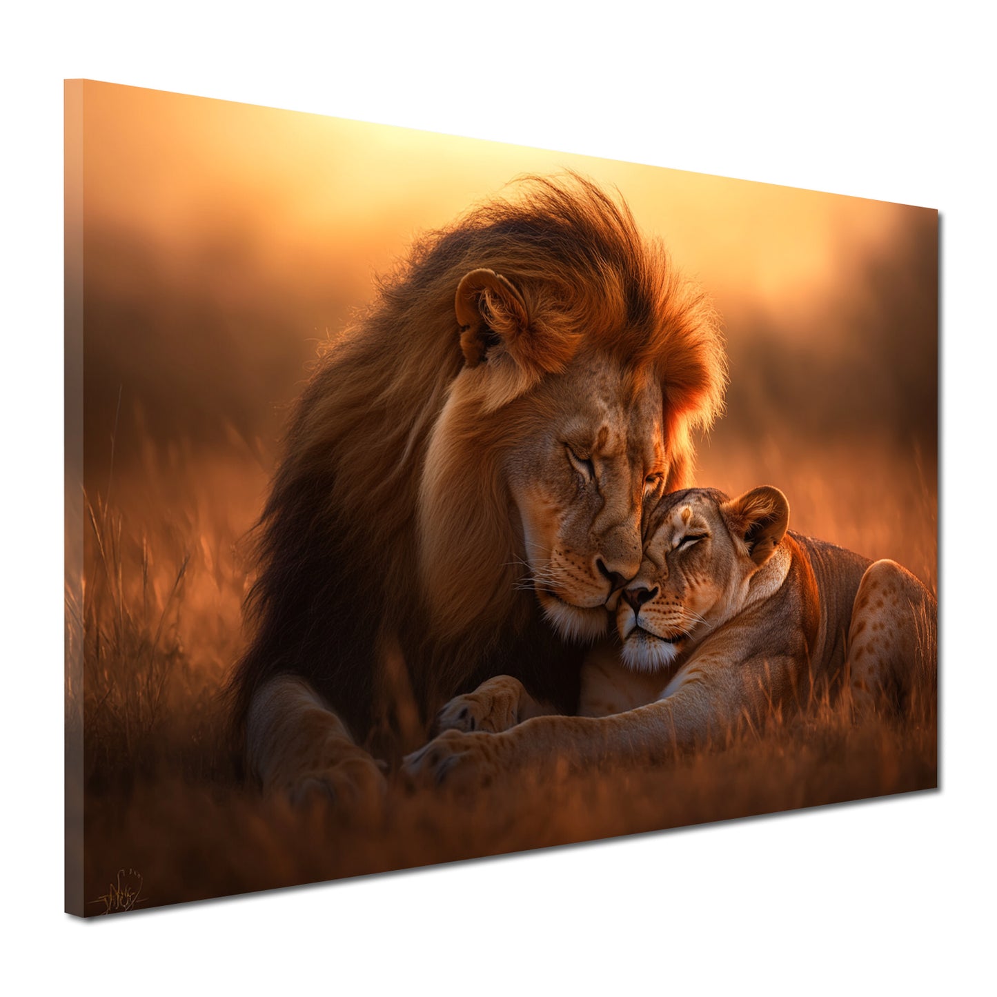 Löwenpaar Savanne Abendlicht Wandbild