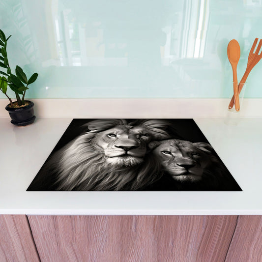 Löwenpaar schwarz weiß Herdabdeckplatte Induktionsschutz für Ceranfeld & Küche Deko