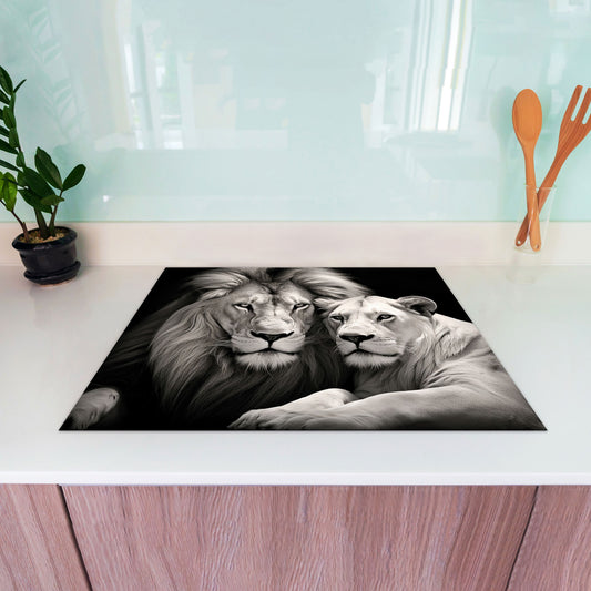 Löwenpaar Tierportrait Herdabdeckplatte Induktionsschutz für Ceranfeld & Küche Deko