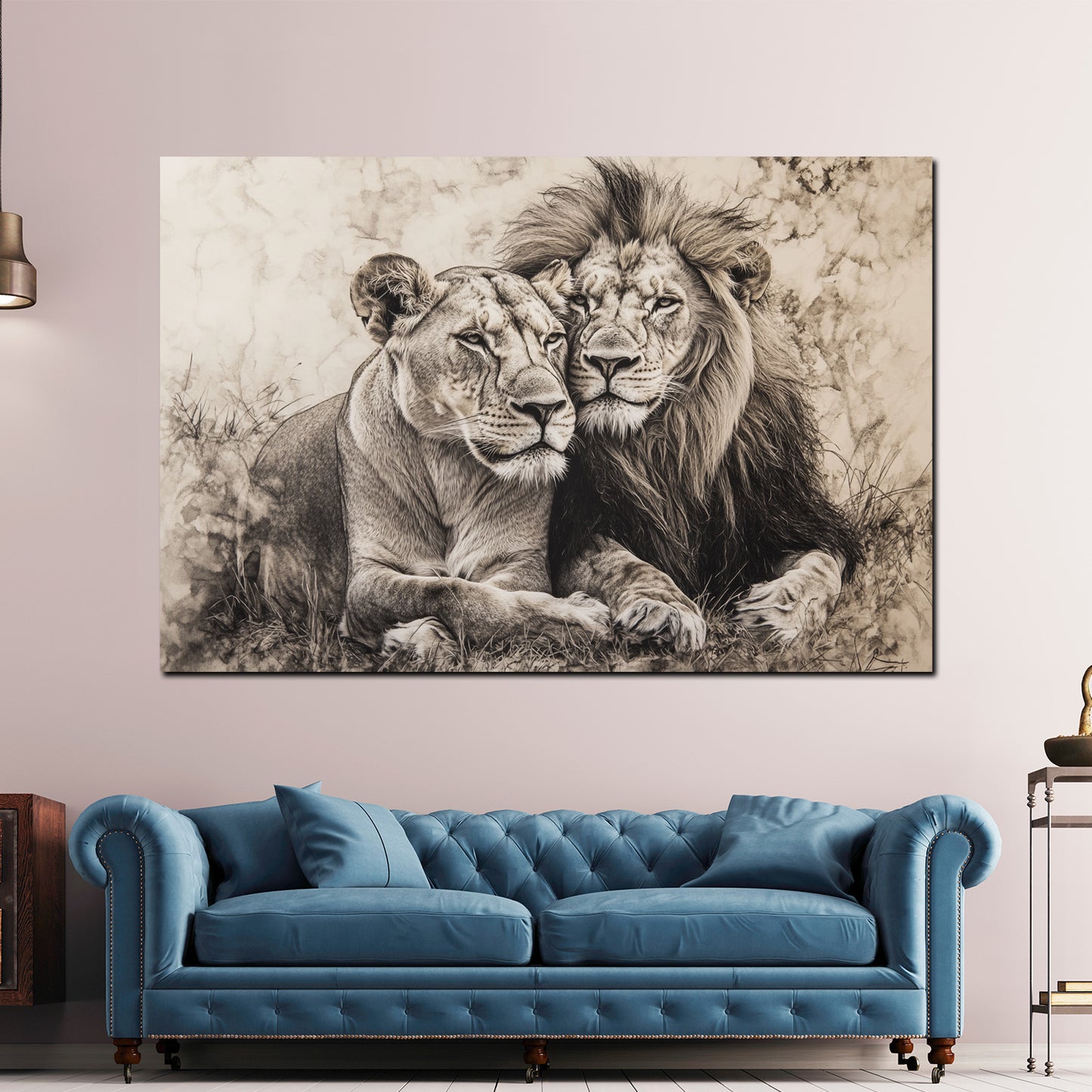 Löwenpaar Tiermotiv schwarz weiß Natur Wandbild