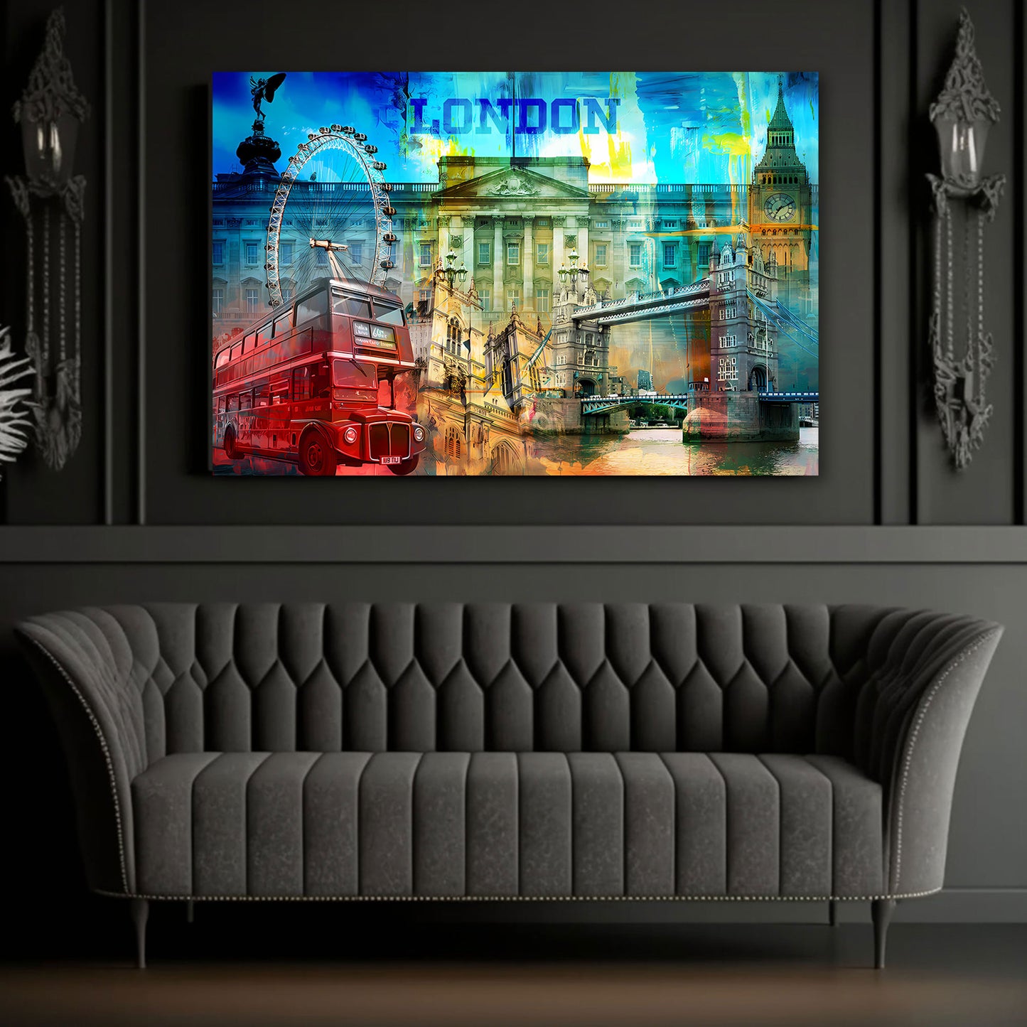 London Pop Art Sehenswürdigkeiten Bus Tower Bridge Wandbild