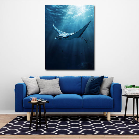 Mantarochen Ozean Lichtstrahlen Unterwasserwelt Wandbild