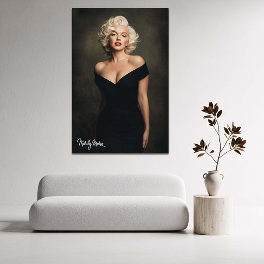 Marilyn Glamour Porträt im schwarzen Kleid Wandbild