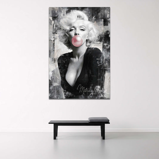 Marilyn Vintage Grunge Porträt mit Kaugummi Wandbild