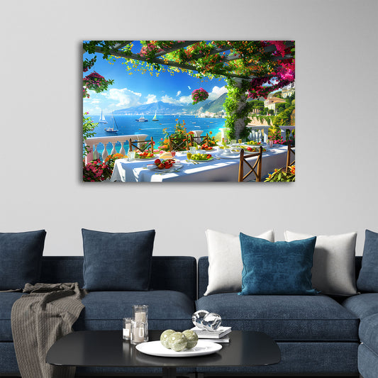 Mediterrane Terrasse Meerblick Italien Wandbild