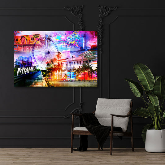 Miami USA Pop Art Palmen Skyline Wandbild