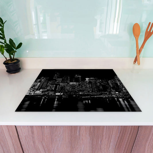 Schwarz weiss New York By Night Herdabdeckplatte Induktionsschutz für Ceranfeld & Küche Deko