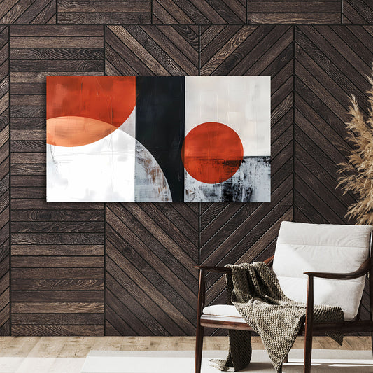 Abstrakt Kreiskomposition Rot Schwarz Beige Wandbild