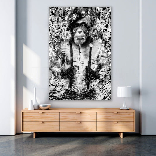 Affe Pop Art schwarz-weiß als Acrylglasbild