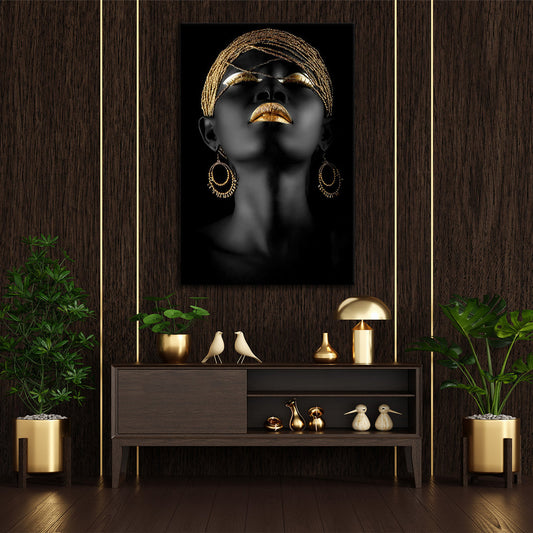 Afrikanische Frau in Gold und Schwarz als Acrylglasbild