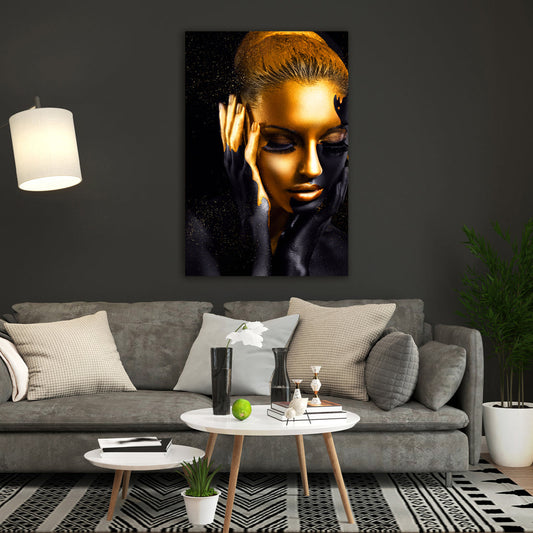 Afroamerikanische Frau im Gold Style als Acrylglasbild