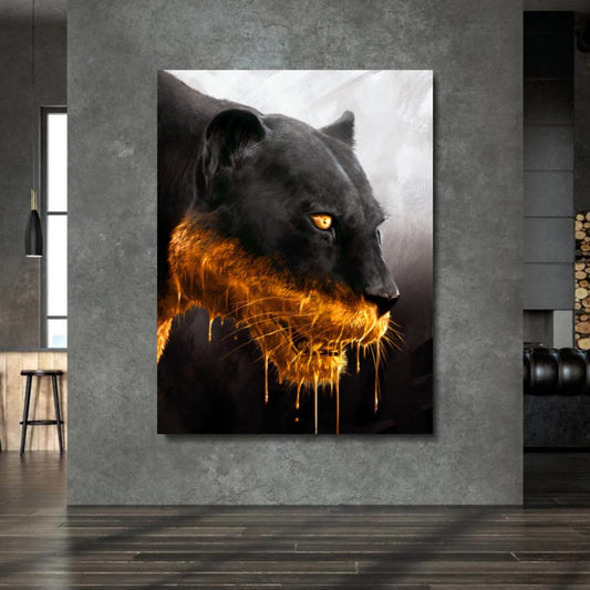 Schwarzer Panther mit Goldakzenten als Acrylglasbild