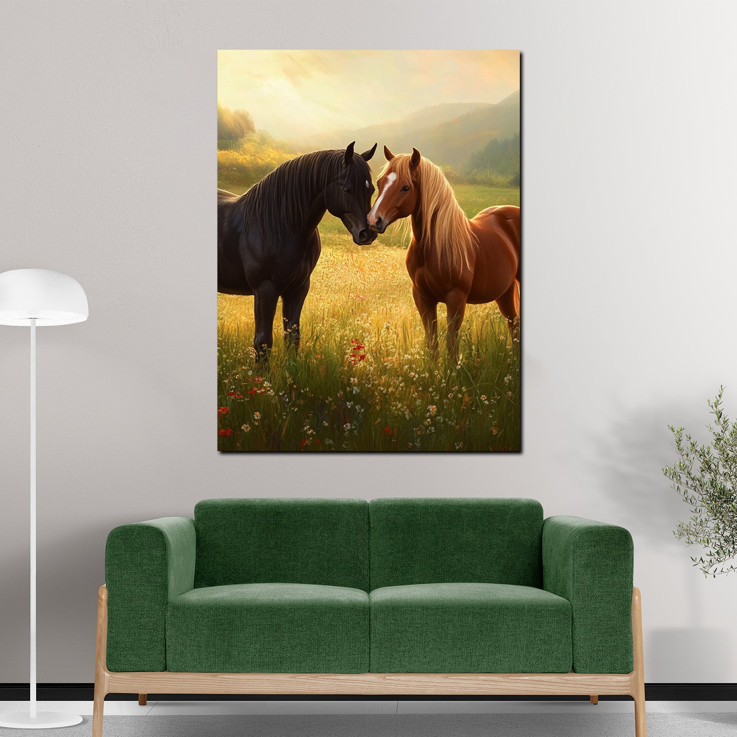 Pferde im Sonnenuntergang Landschaft Wandbild