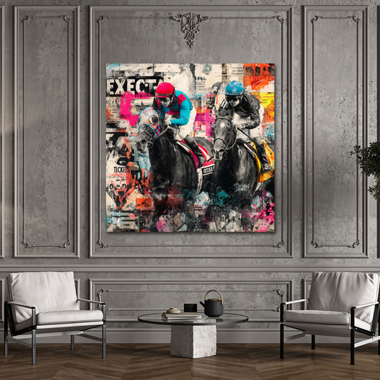 Pferderennen Jockeys in Bewegung Pop Art Wandbild