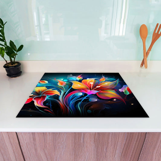 Pop Art Blumen in Eimer Farbe Explosion Vinyl Herdabdeckplatte Induktionsschutz für Ceranfeld & Küche Deko