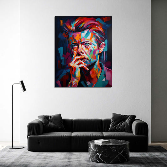 Pop Art Bowie Porträt bunt geometrisch intensiv Wandbild
