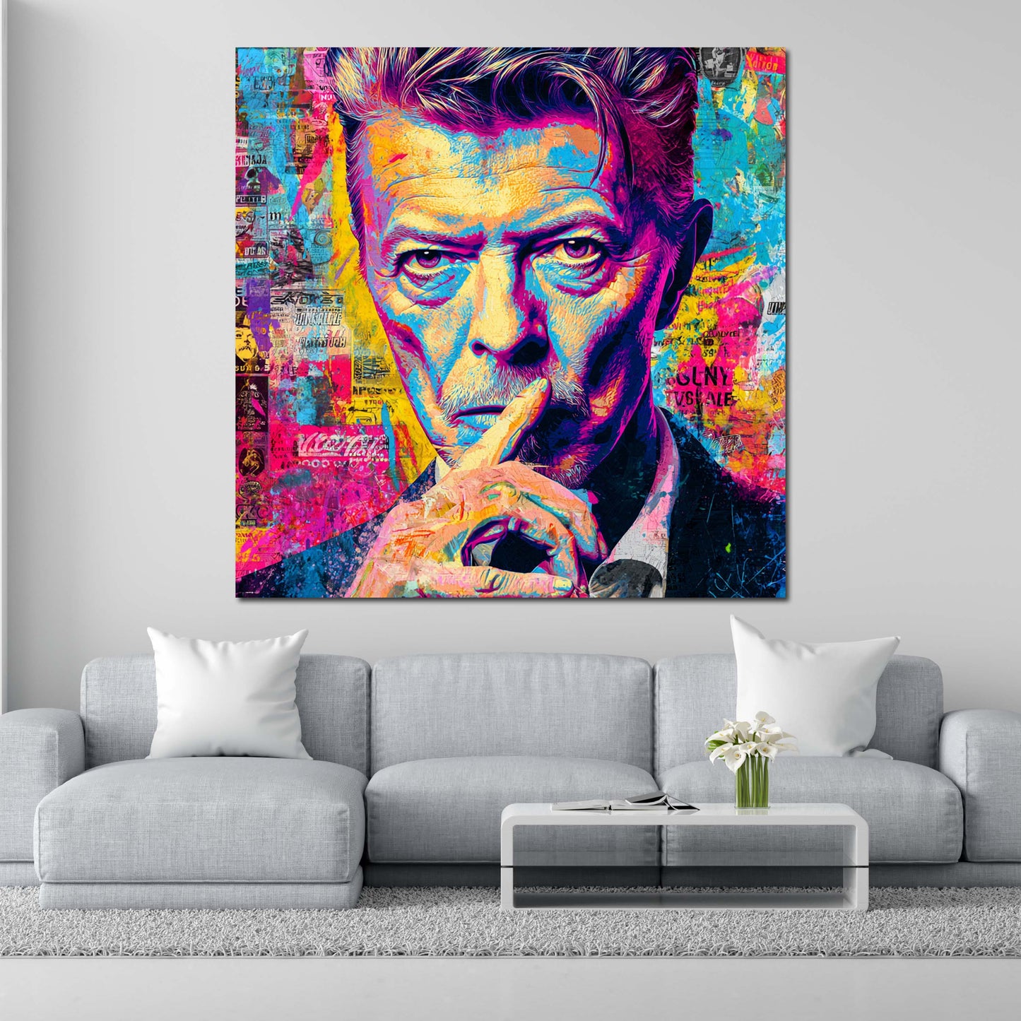 Pop Art Bowie Porträt Neon Farben Wandbild