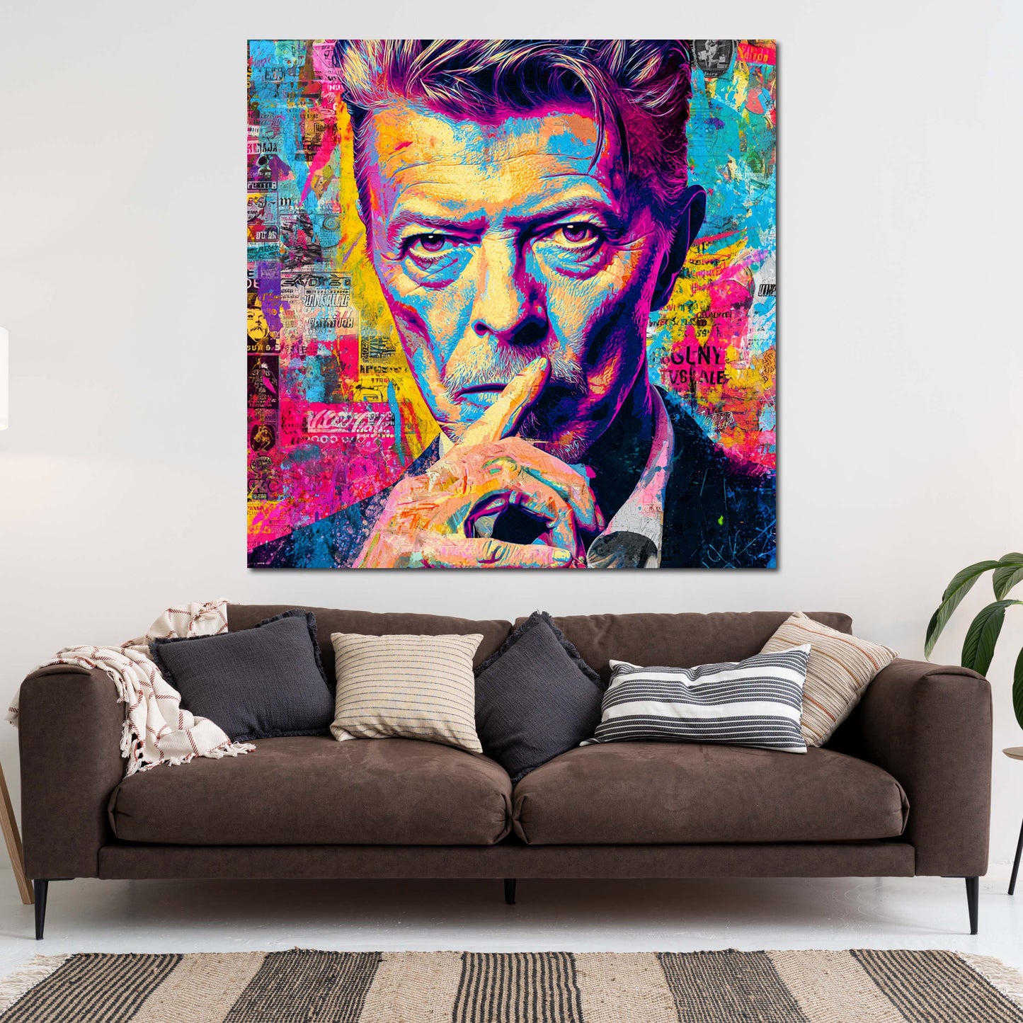 Pop Art Bowie Porträt Neon Farben Wandbild