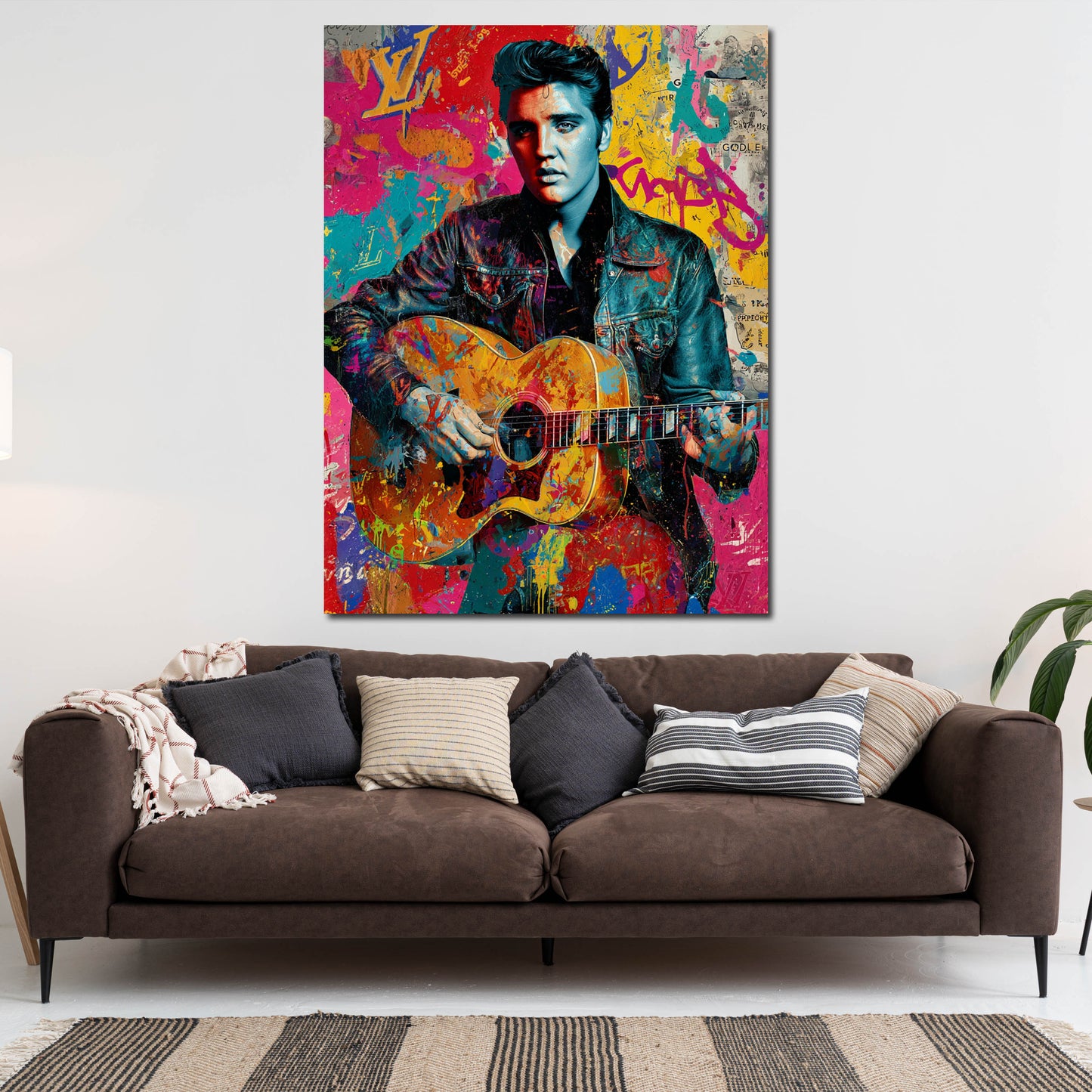 Pop Art Elvis Porträt mit Gitarre Wandbild