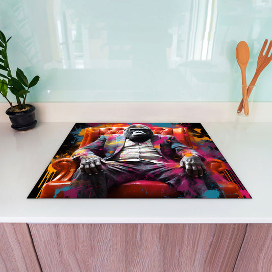 Pop Art Gorilla im Anzug Herdabdeckplatte Induktionsschutz für Ceranfeld & Küche Deko