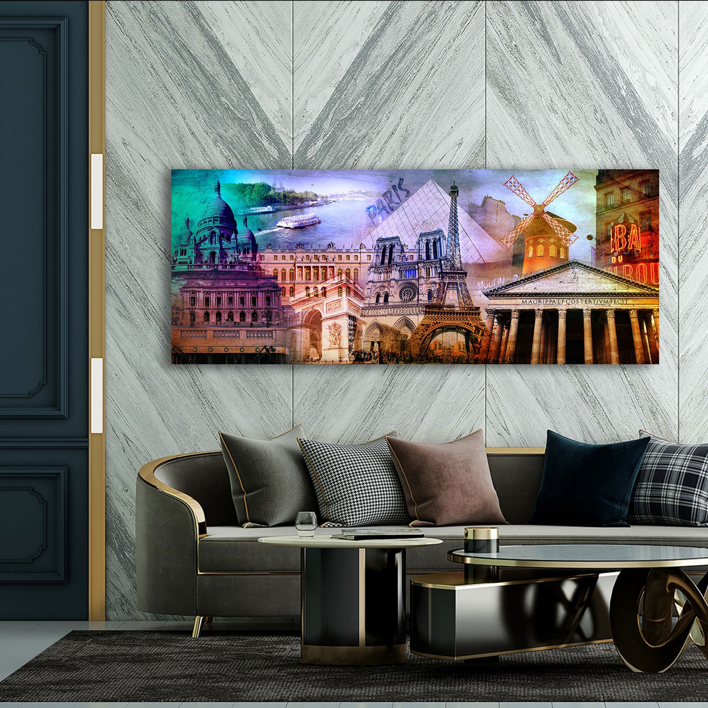 Pop Art Paris Sehenswürdigkeiten Collage Architektur Wandbild