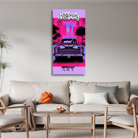 Pop Art Ratte am Steuer im Retroauto BANKSY-ART Wandbild