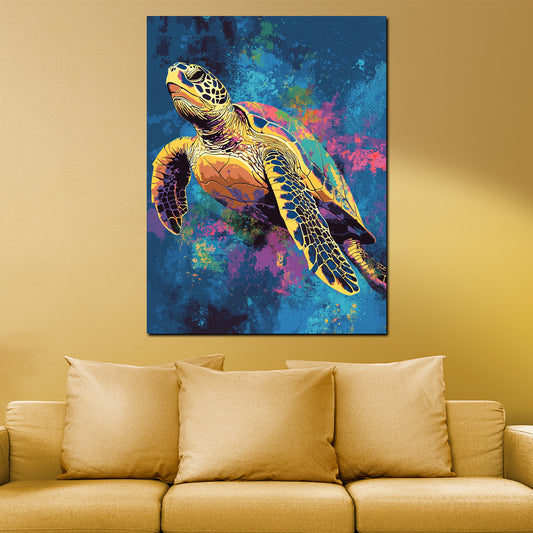 Pop Art Schildkröte Unterwasser Stil Wandbild