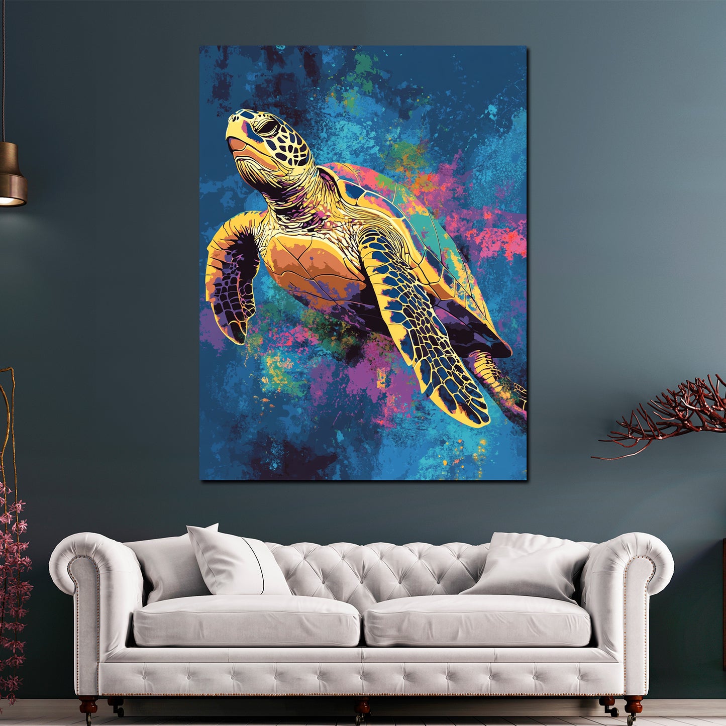 Pop Art Schildkröte Unterwasser Stil Wandbild