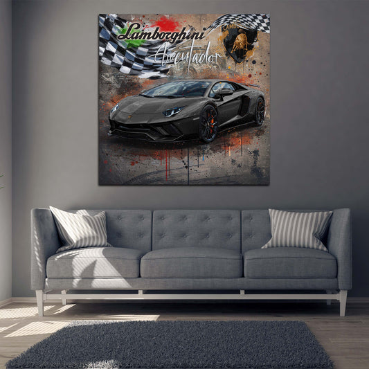 Pop Art schwarzer Lamborghini Aventador Wandbild