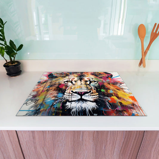 Street Art Löwenkopf Herdabdeckplatte Induktionsschutz für Ceranfeld & Küche Deko